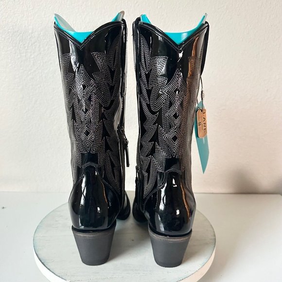Lane Off The Record Cowgirl Western Boots Black 7.5 Cowboy Snip Toe Rodeo Midi - Picture 4 of 13